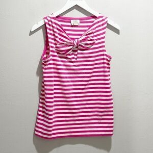 KATE SPADE Women’s Pink White Stripe Bow Front Peek A Boo Front Tank Size Small